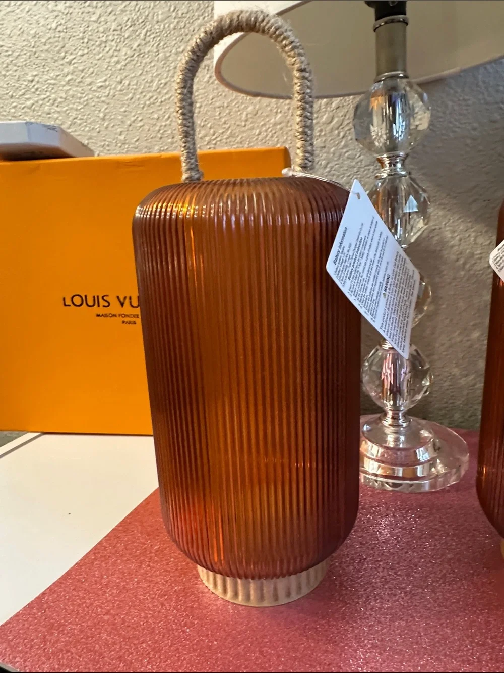 Unlisted Amber Ribbed Plastic Lantern with Rope Handle - Picture 2 of 4